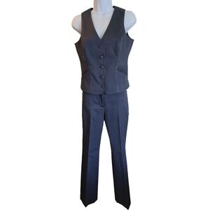 WHBM Blue Santeen Button Up Vest and Pants; 2 pc. set, Vest sz 2 pants sz 4